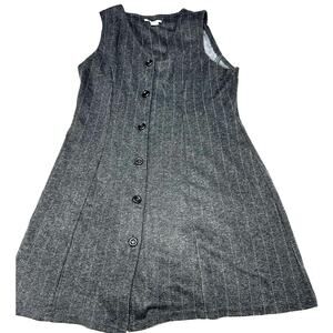 BASIC EQUIPMENT Dress Women Size M Gray Striped Buttoned Sleeveless Y2K Preppy